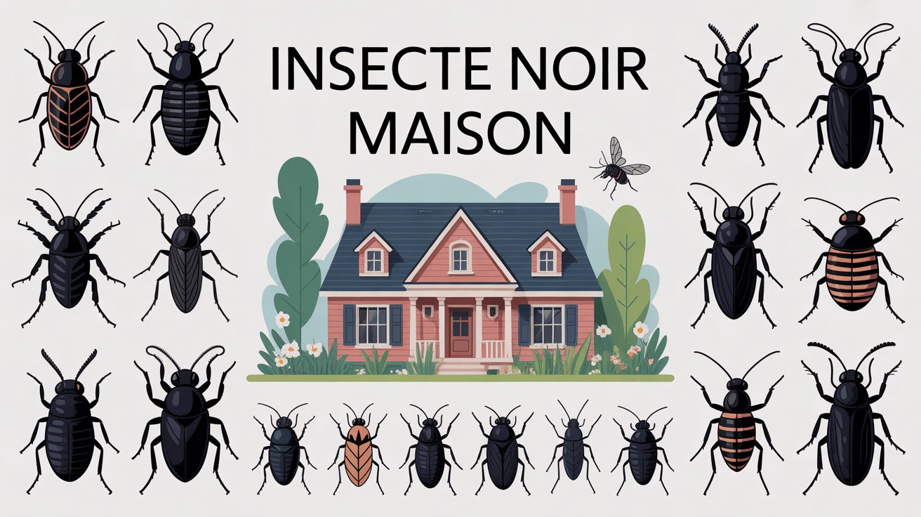 Illustration maison entourée d’insectes noirs pour insecte noir maison