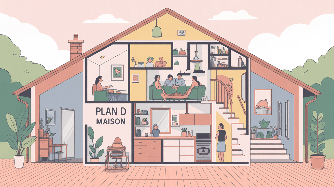 maison plan etage vue perspective familiale lumineuse