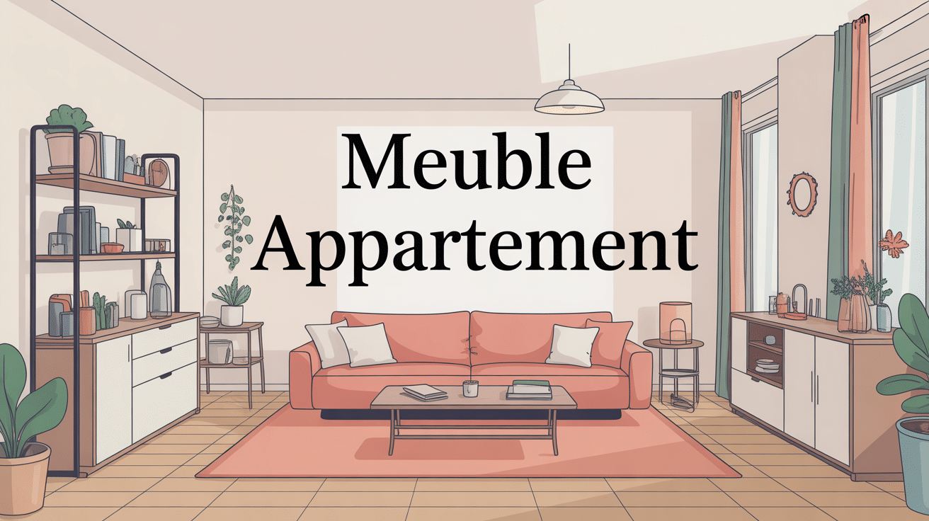 Meuble appartement moderne optimisé, canapé et étagères dans appartement lumineux