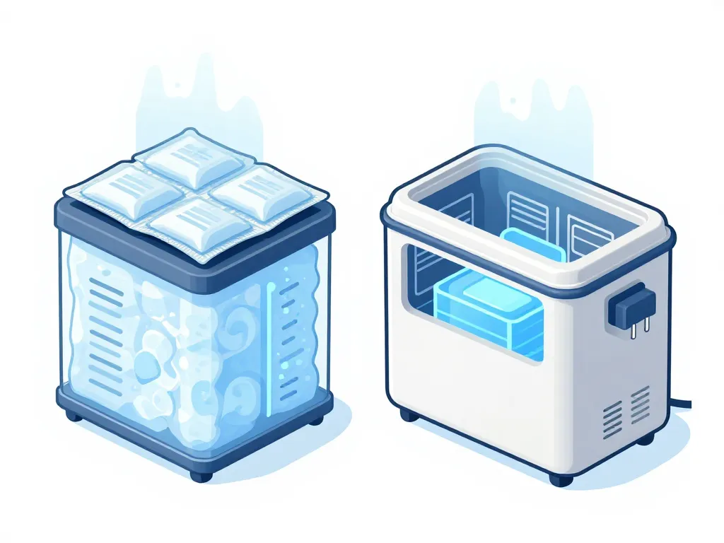 mini glacière passive et électrique en coupe, distribution du froid