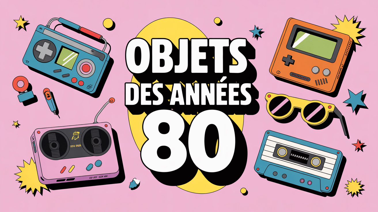 Illustration retro colorée des objets des annees 80
