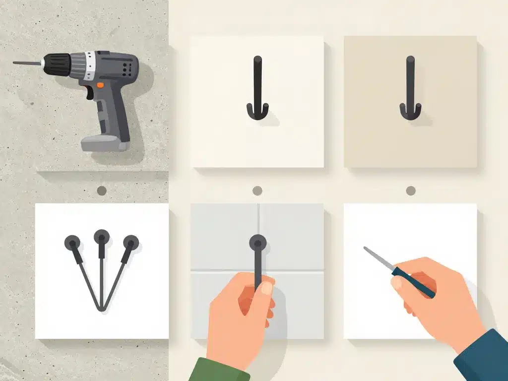 Schéma installation patère porte manteau sur mur béton placo carrelage