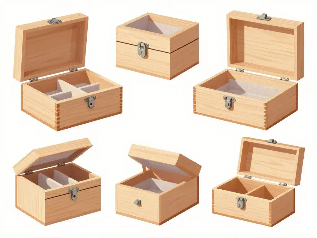 schema boite a bijoux bois compartiments verrou charniere