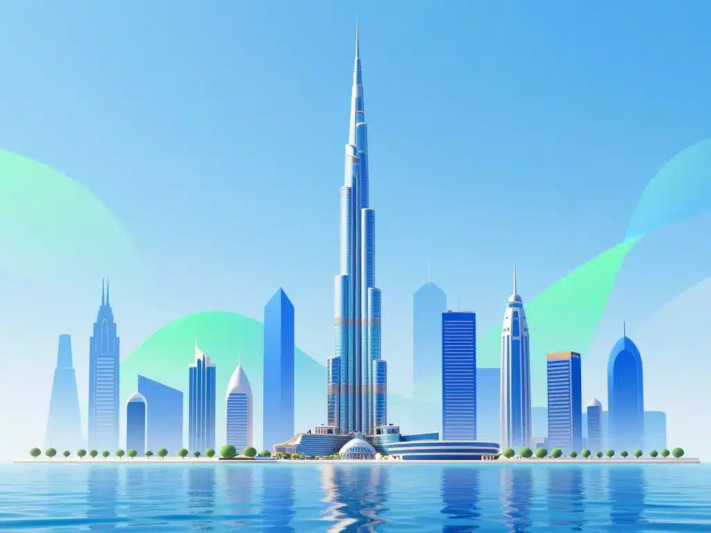 Image stylisée du skyline JLT avec Almas Tower in Dubai