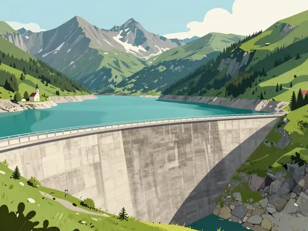 Barrage de Roselend avec lac et montagnes