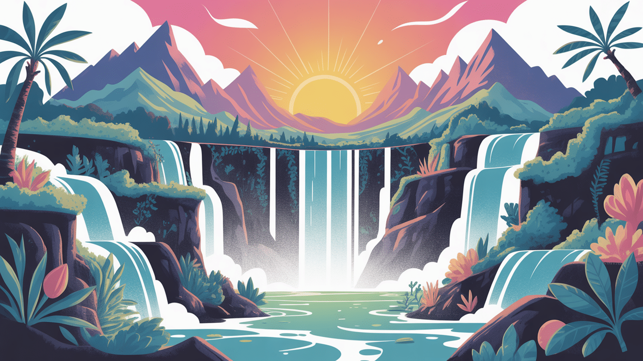 illustration poétique cascade du voile de la mariée paysages montagneux