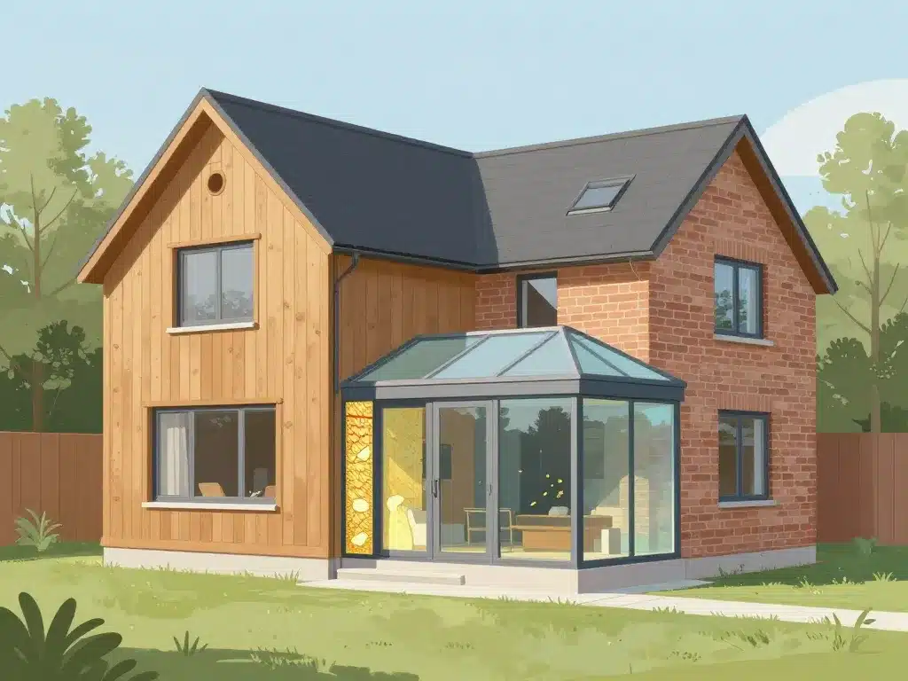 Illustration extension de maison styles bois brique verre