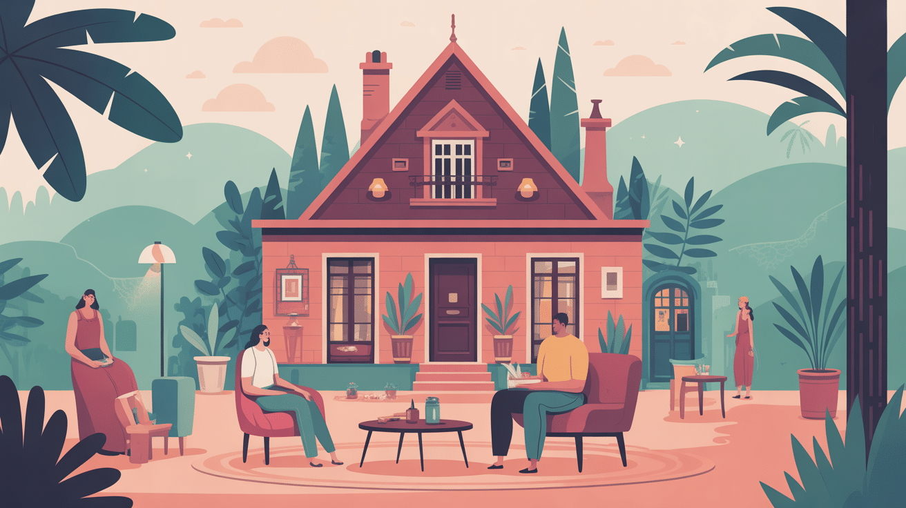 illustration vectorielle guesthouse chaleureuse authentique