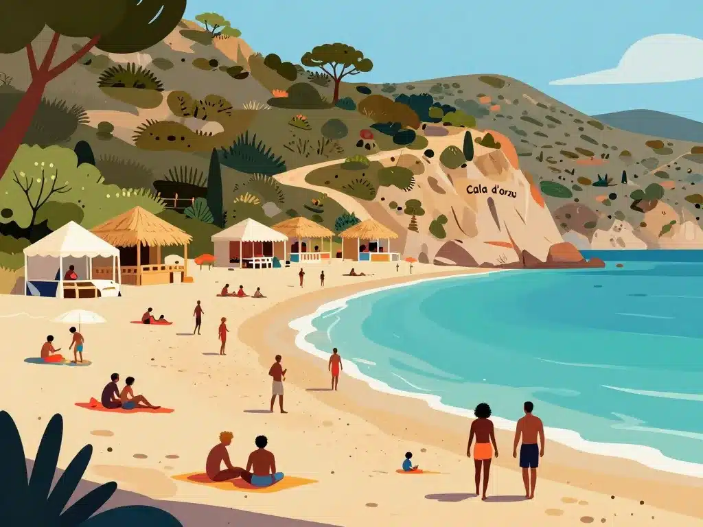 plage de cala d'orzu scene paillotes et activités