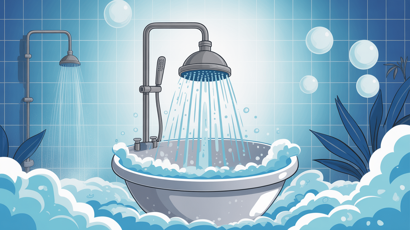 Illustration pommeau de douche haute pression dans salle de bain moderne