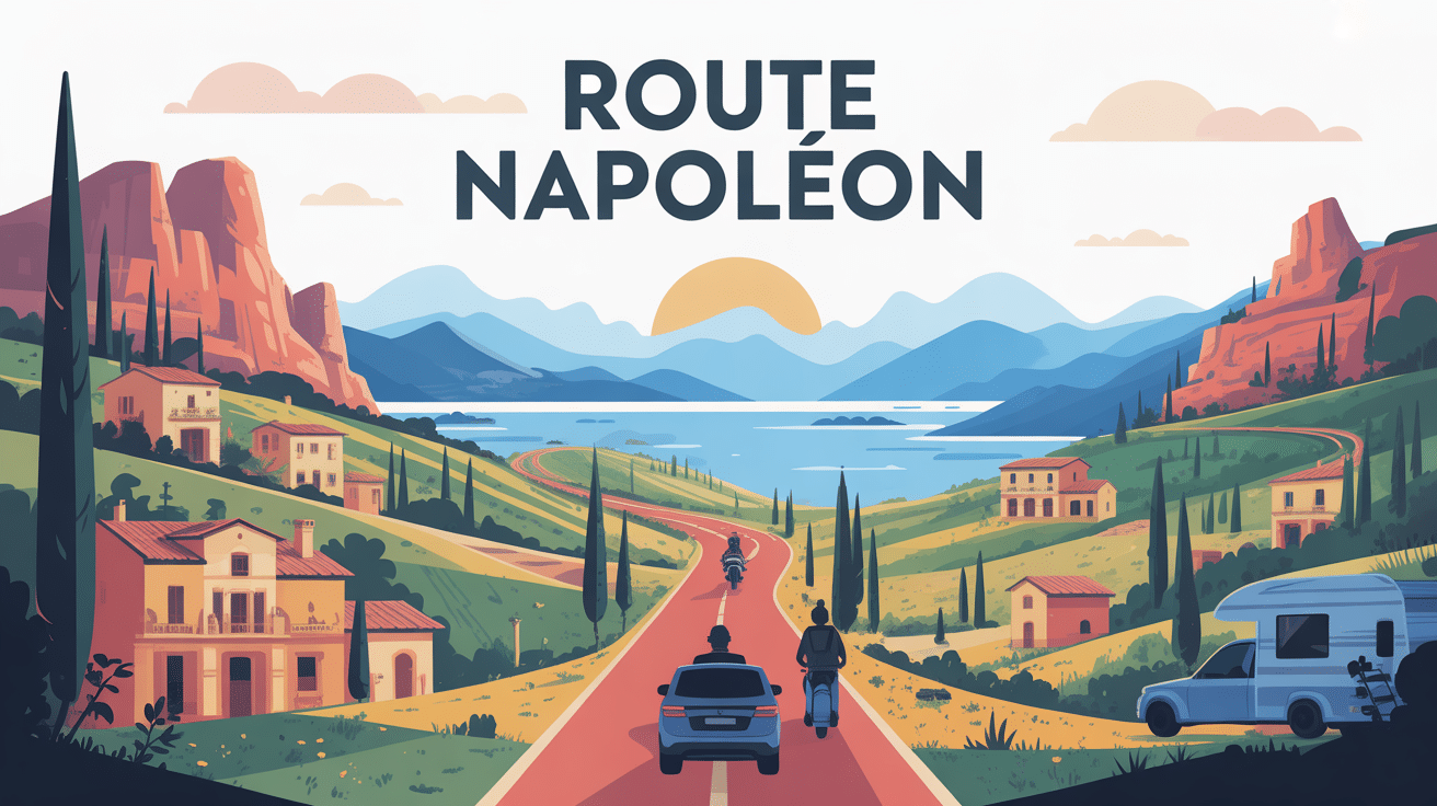 paysage stylisé route du napoleon entre mer et montagnes