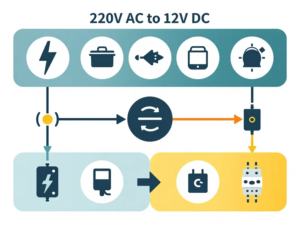 Schéma étapes sécurisées transformer du 220v en 12v