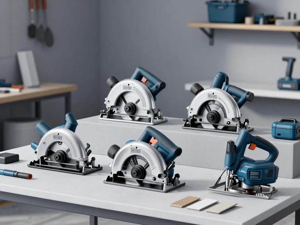 Différents modèles de scie circulaire Racetools comparés sur table