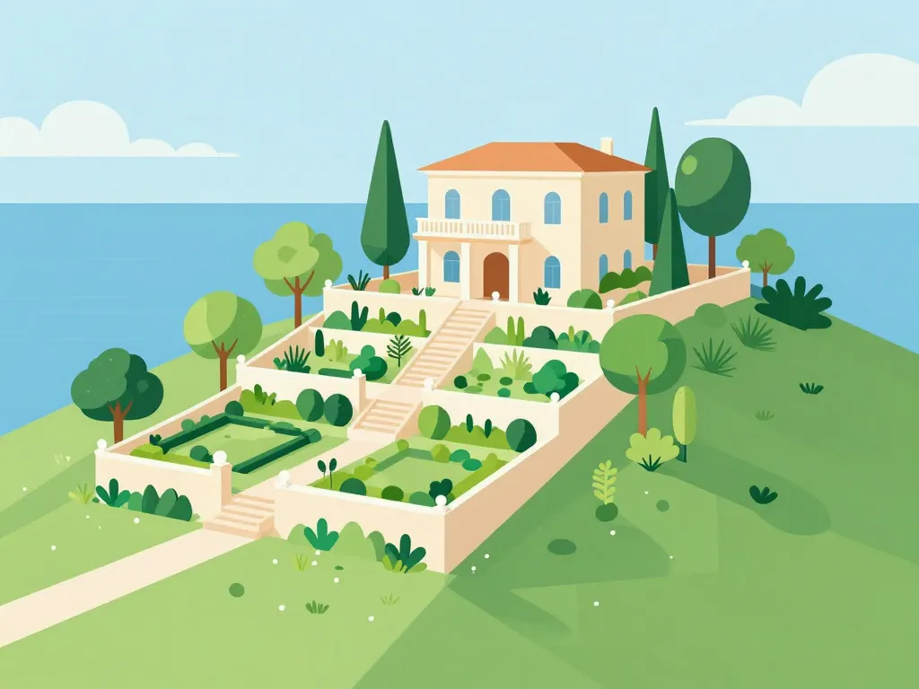 Diagramme architecture villa Leopolda et jardins en terrasses