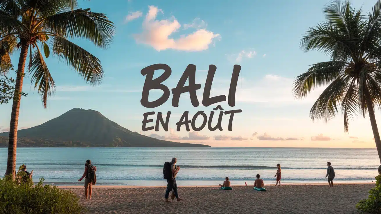 Illustration Bali en août ciel bleu et mer calme