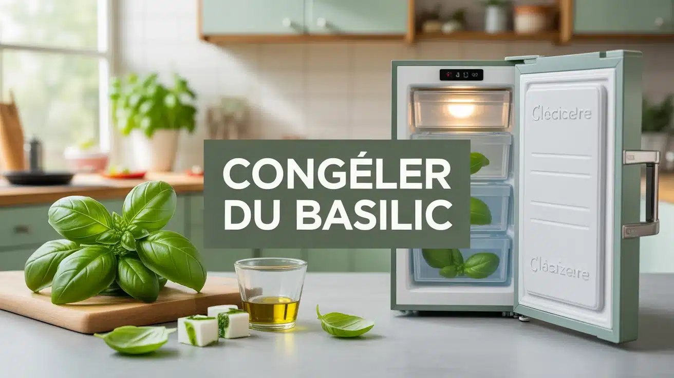 illustration congeler du basilic feuilles et congélateur