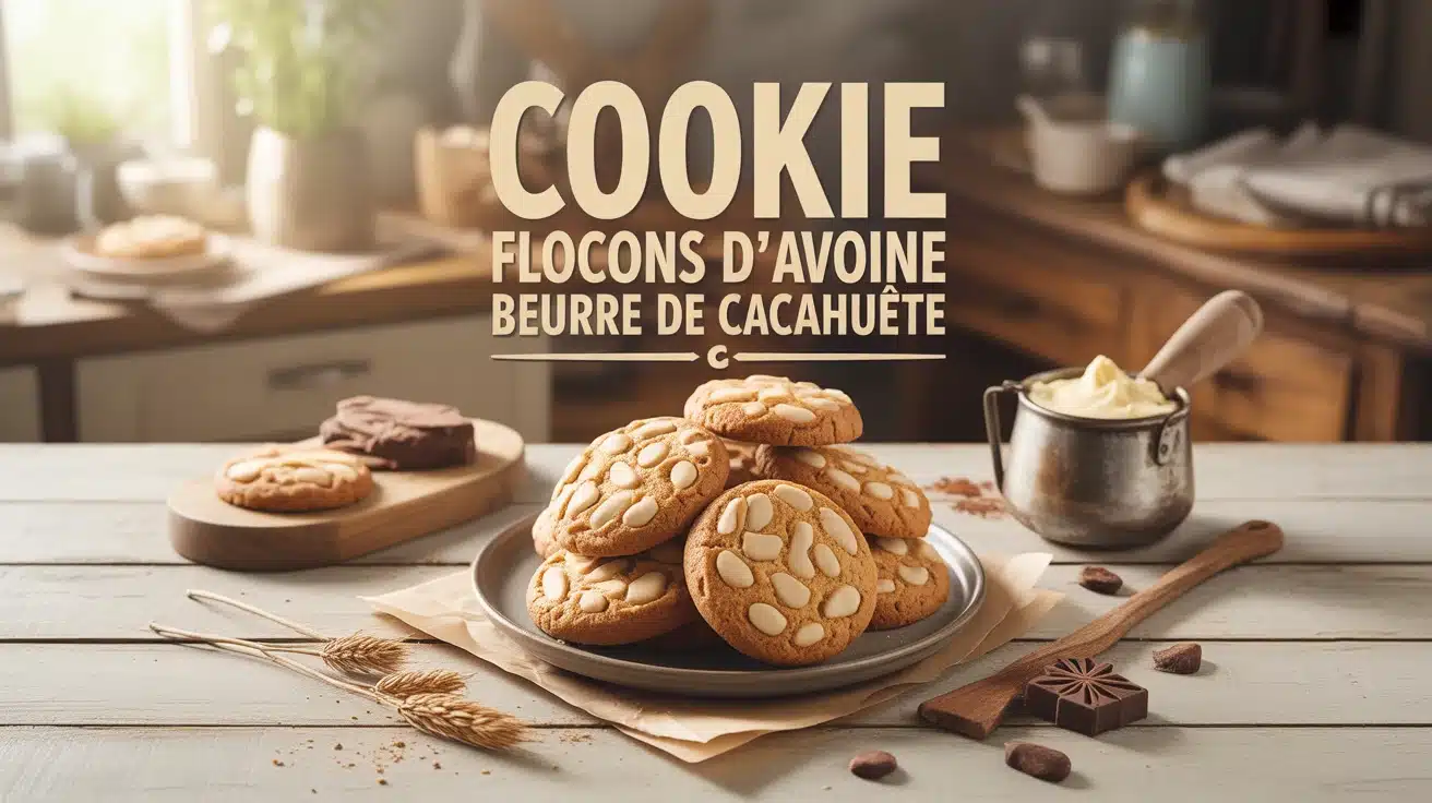 assortiment cookie flocons d avoine beurre de cacahuète sur table bois