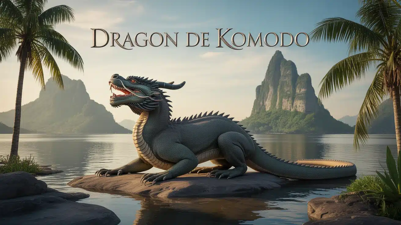 Dragon de Komodo dominant îles tropicales