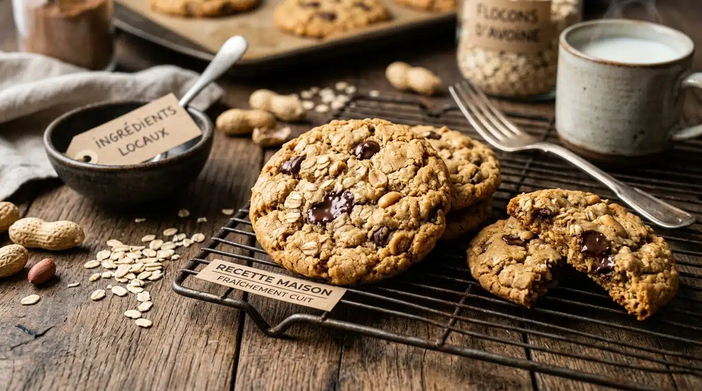 Cookies aux flocons d'avoine et beurre de cacahuète fraîchement sortis du four