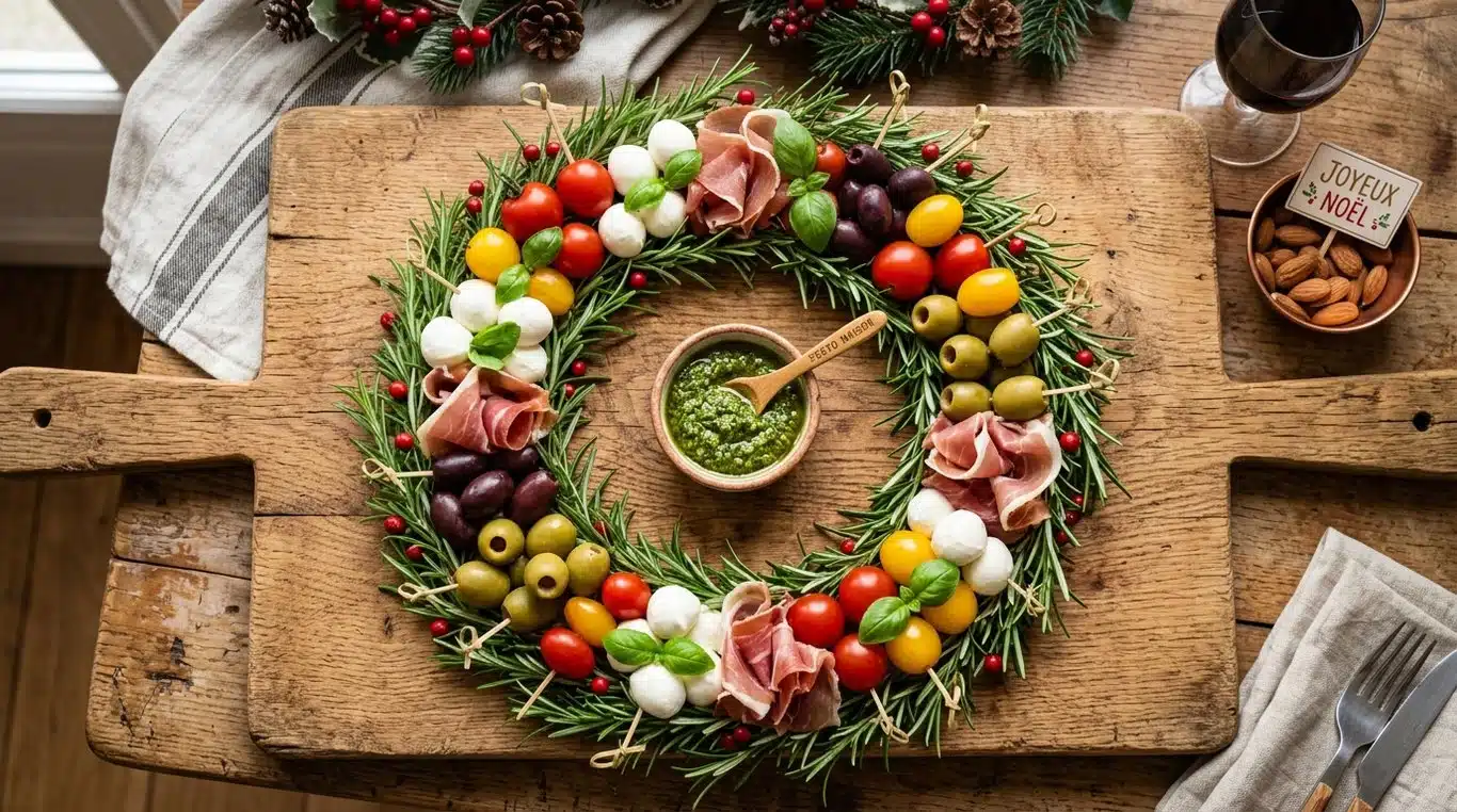 Couronne apéritive de Noël festive et gourmande