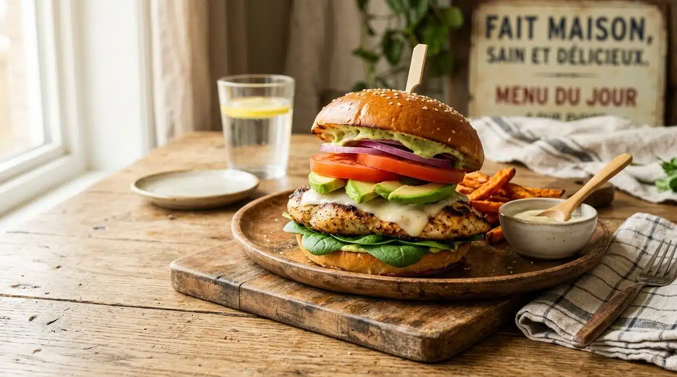 Burger poulet avocat healthy maison