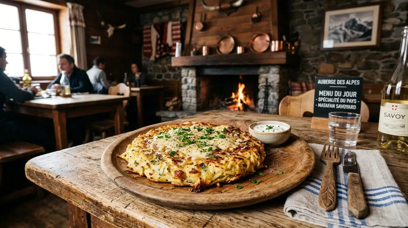 Matafan savoyard traditionnel servi à l'Auberge de Plan Bois