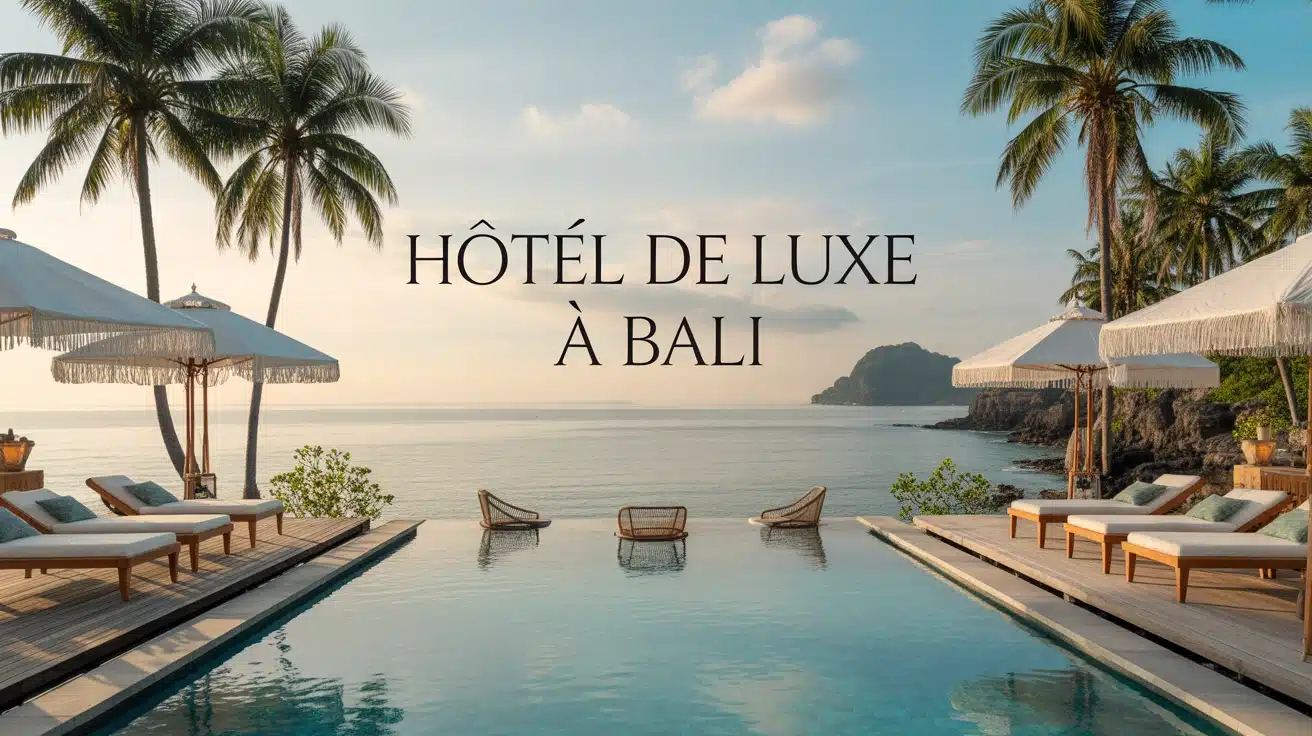 hôtel de luxe à Bali avec piscine à débordement et rizières en terrasses