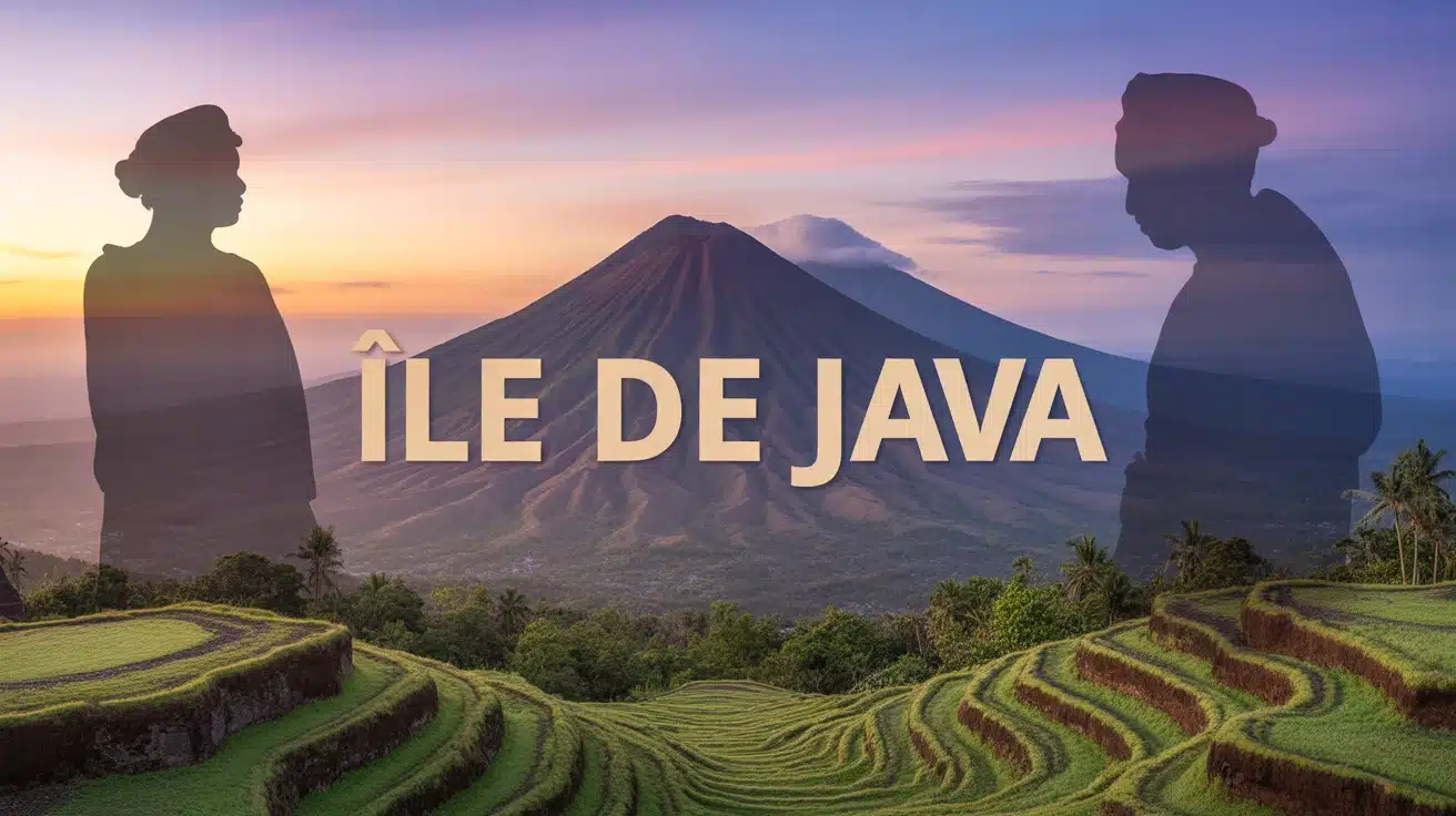 île de Java volcans et rizières en terrasses au lever du soleil