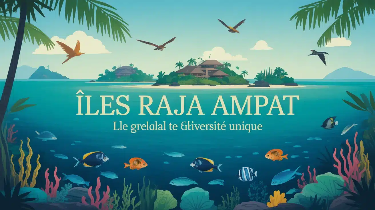 Illustration archipel Îles Raja Ampat eaux turquoise et coraux