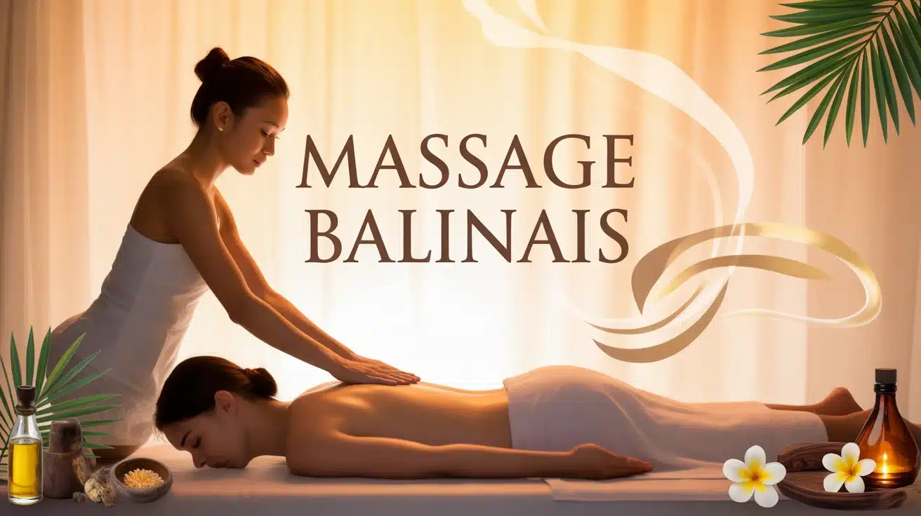 Illustration massage balinais mains stylisées ambiance zen