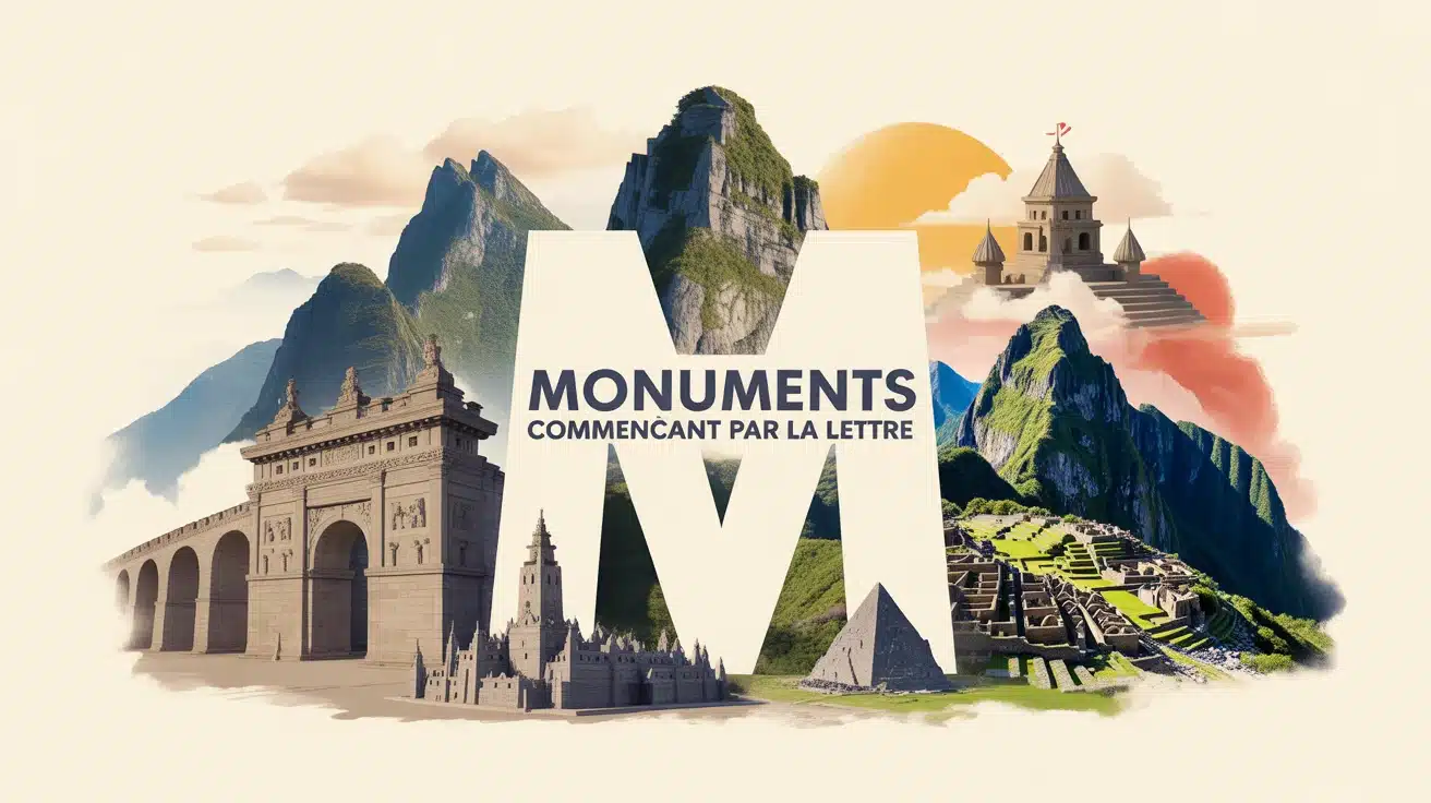 illustration monuments commençant par la lettre M avec Muraille de Chine Machu Picchu Mont Saint-Michel