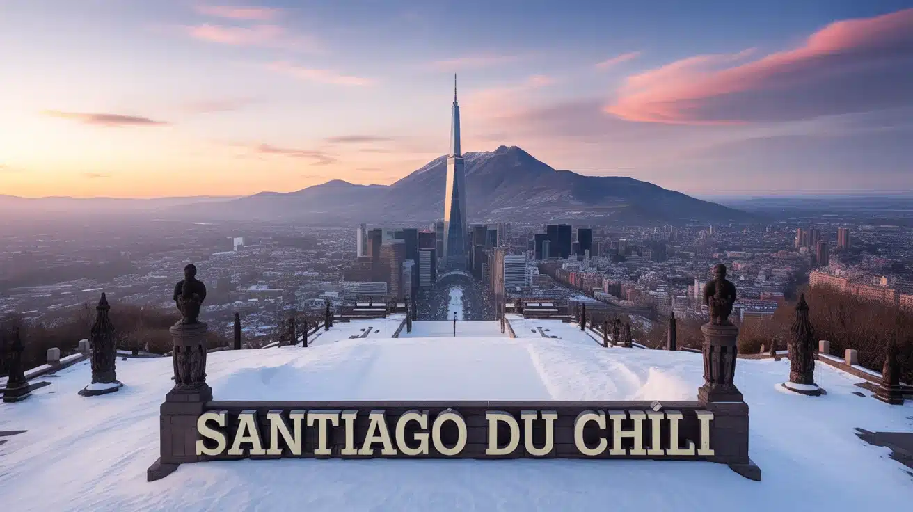 Illustration vectorielle de Santiago du Chili avec Andes et gratte-ciels