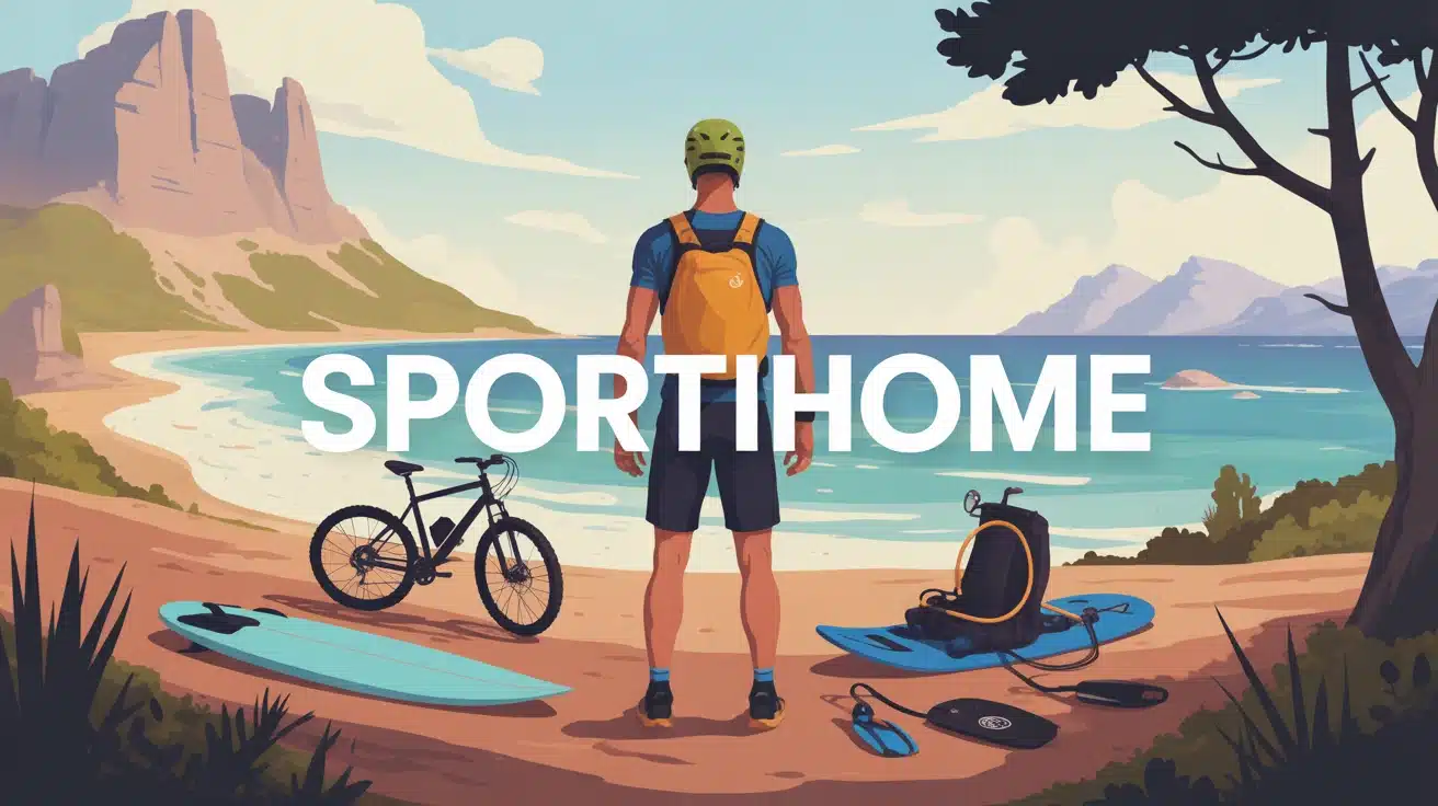 Illustration Sportihome voyageur sportif avec équipements outdoor