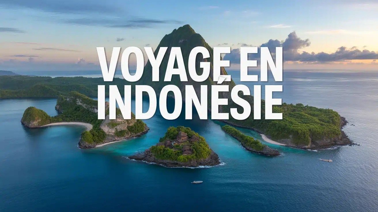 Illustration archipel Indonésie volcans plages culture