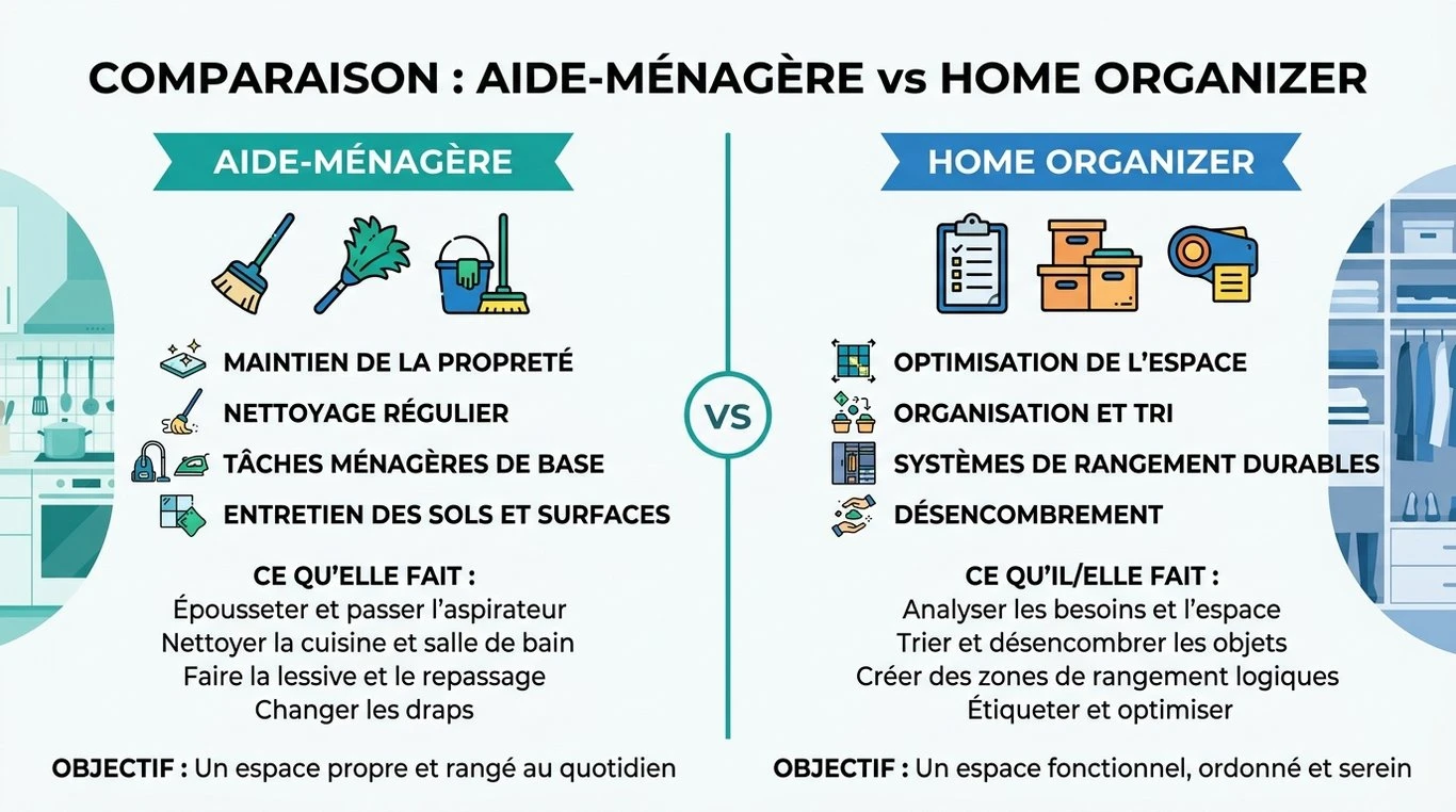 Infographie comparative : Aide-ménagère vs Home Organizer