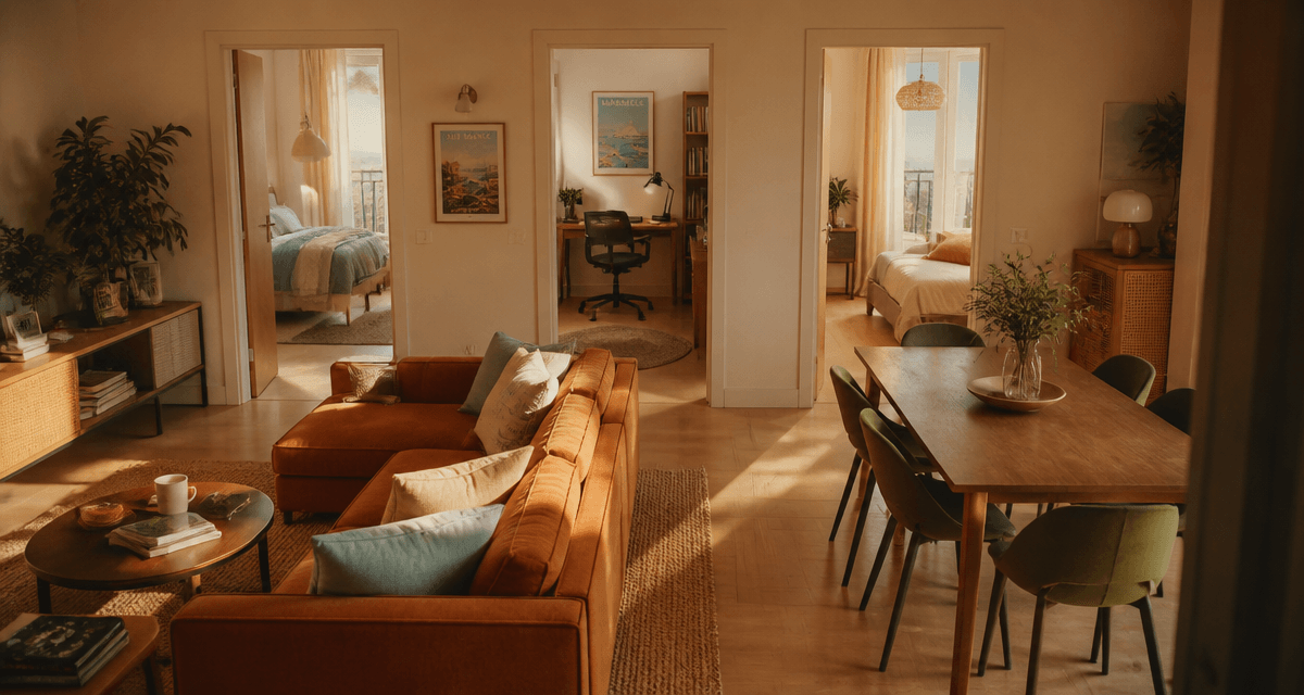 Salon moderne appartement t4 vue sur 3 chambres