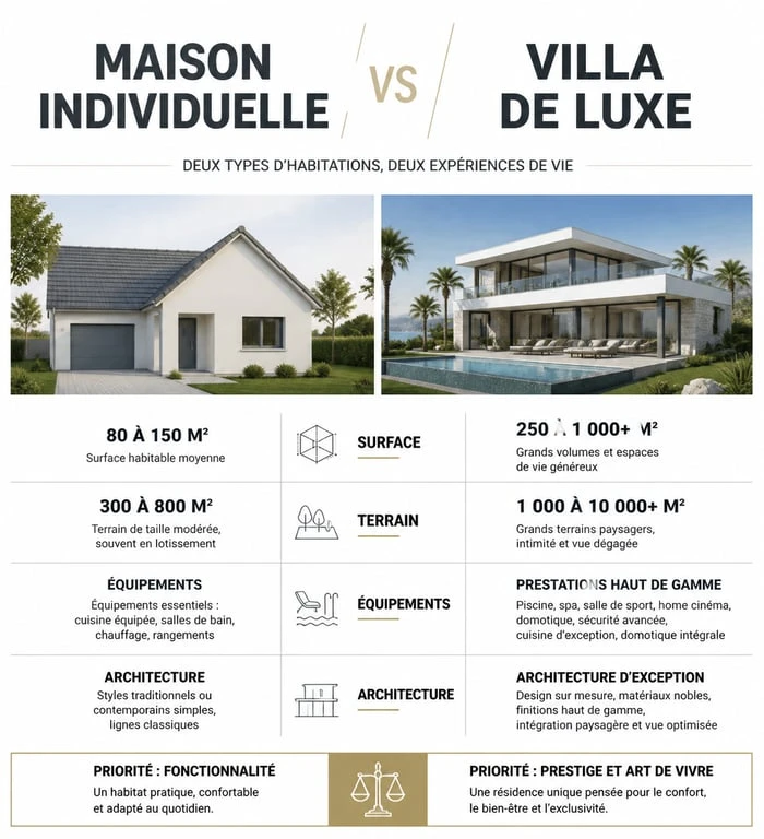 Comparatif entre maison individuelle et villa de luxe : différences de standing et prestations
