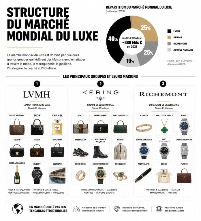 Infographie des principaux groupes et marques de luxe mondiaux