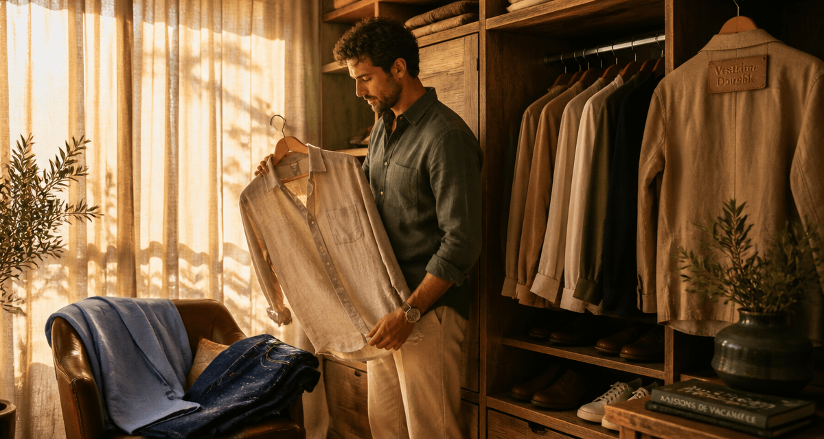 homme à la mode devant armoire choisit chemise