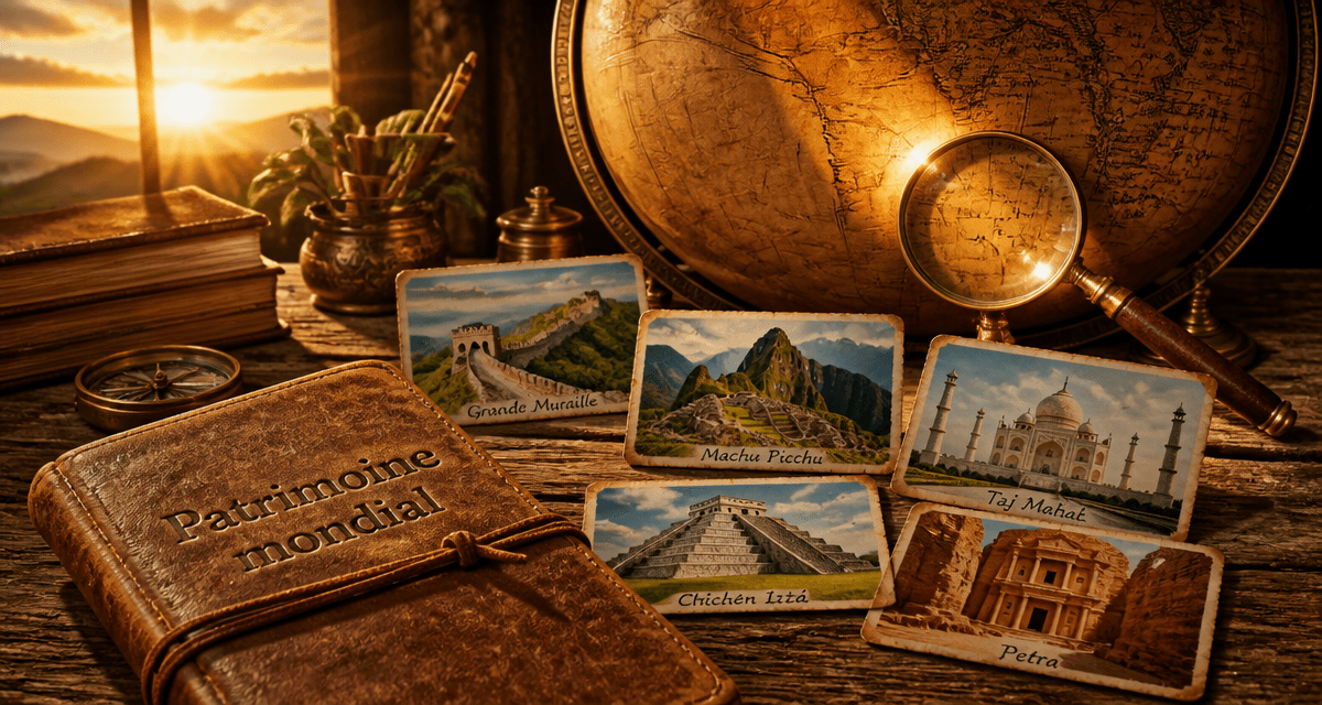 les 7 merveilles du monde unesco sur cartes postales anciennes