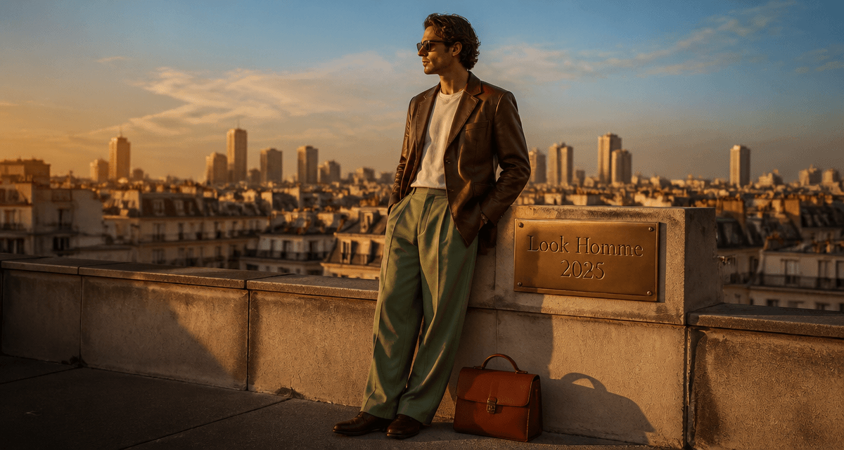 look homme 2025 blazer cuir rooftop urbain
