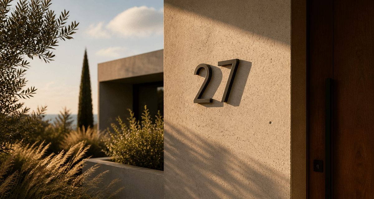 numero de maison design aluminium noir sur facade beton