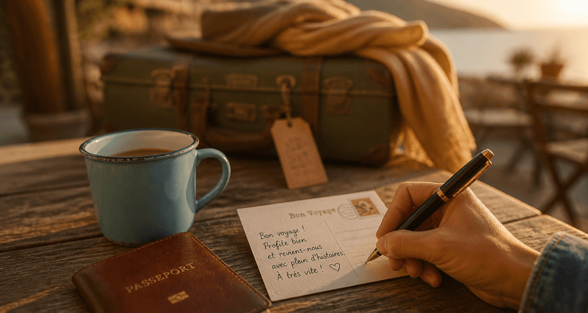 souhaiter un bon voyage carte postale terrasse