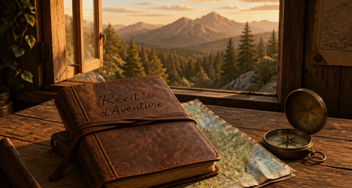 Carnet de voyage et boussole pour récit d'aventure