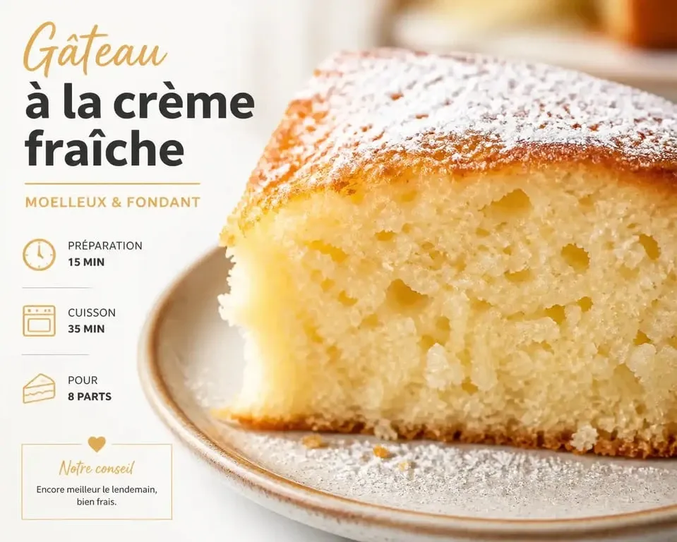 Gâteau moelleux à la crème fraîche, dessert rapide et gourmand