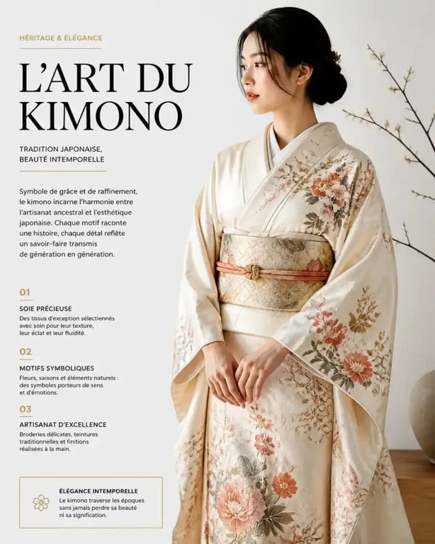 Kimono japonais traditionnel en soie avec motifs floraux