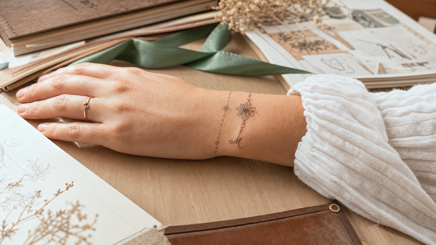 Boheme chic tatouage bracelet poignet femme avec initiale, bracelet fin bohème chic