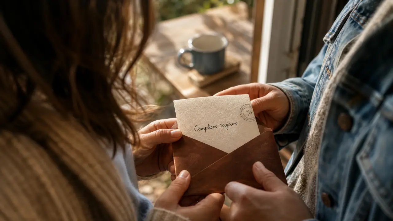 Citation couple complice : carte glissée dans une enveloppe