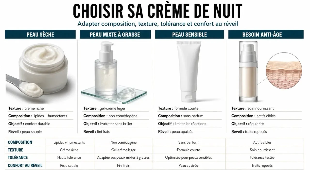 Comparatif pour choisir la meilleure crème de nuit selon le type de peau et les critères essentiels
