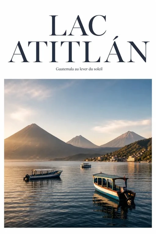 Vue panoramique du lake atitlan au Guatemala avec volcans, villages et bateaux sur l’eau